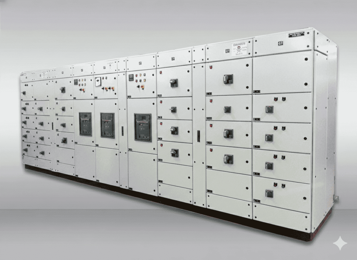 Industrial electrical control panel with professional technician